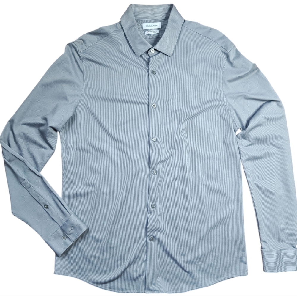 Calvin Klein Extra Slim Fit Wicking Stretch Men's Gray Striped Long Sleeve Shirt